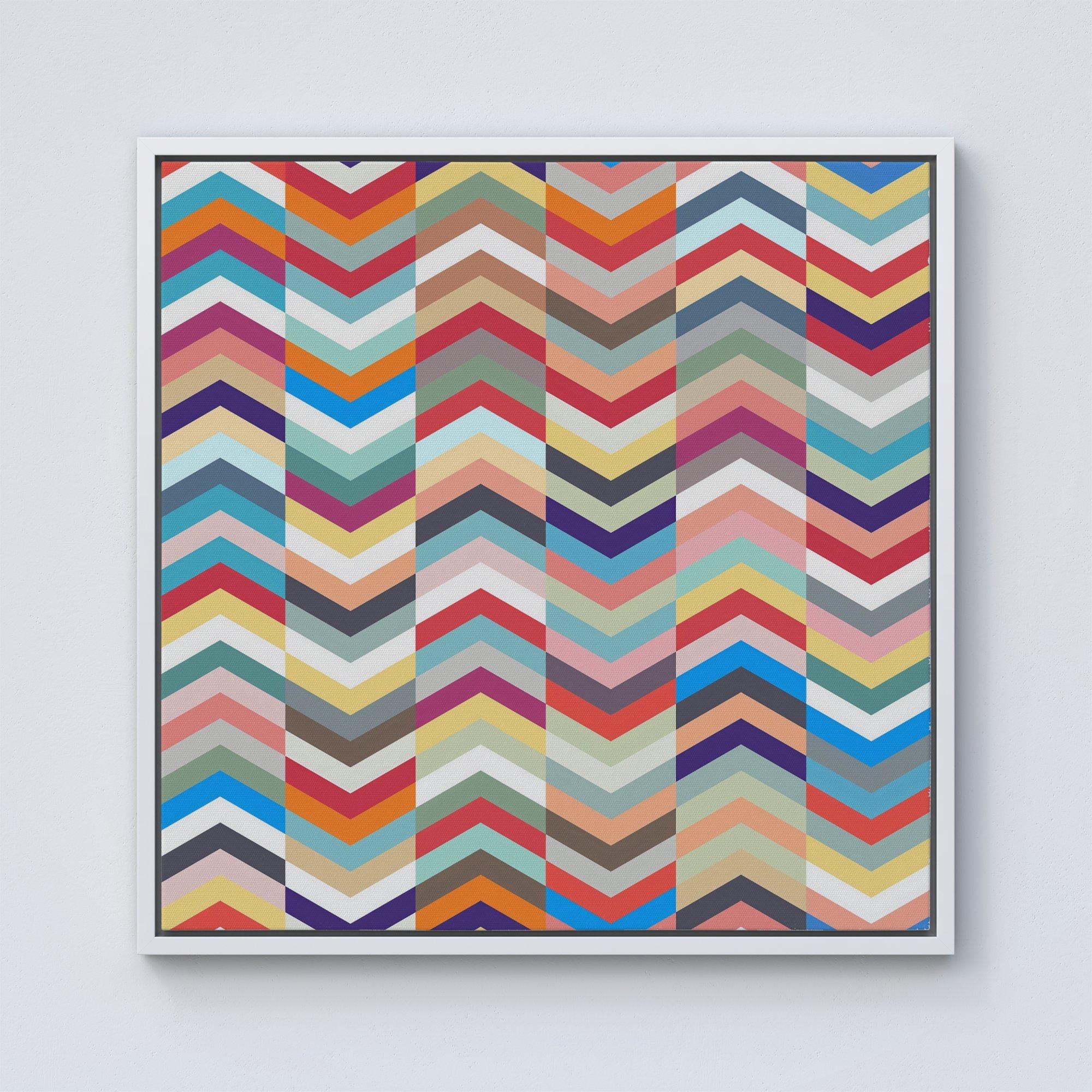 Geometric Multi Colored Chevron Pattern Framed Canvas